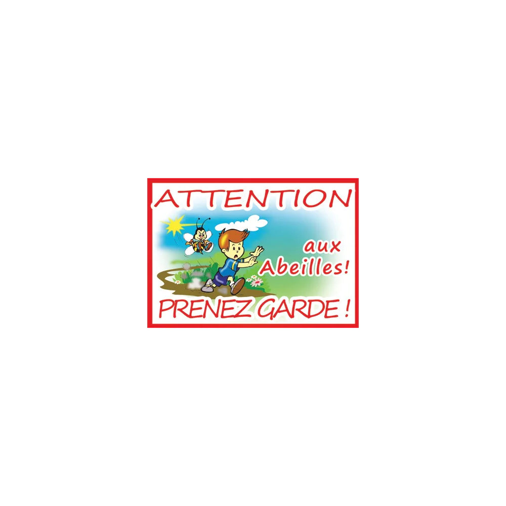 Panneau PVC de rucher "Attention Abeilles" motif petit garçon - 42x29,5 cm